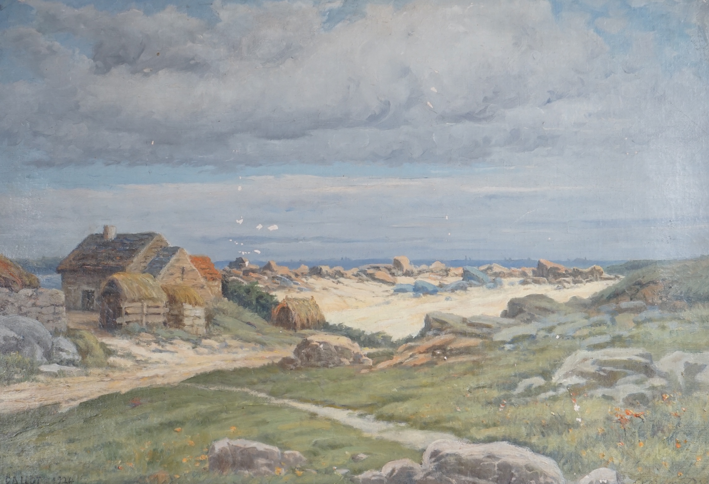 Georges Drouin (French), oil on canvas, ‘Ile Callot’, signed and dated 1924, 37 x 54cm. Condition - poor